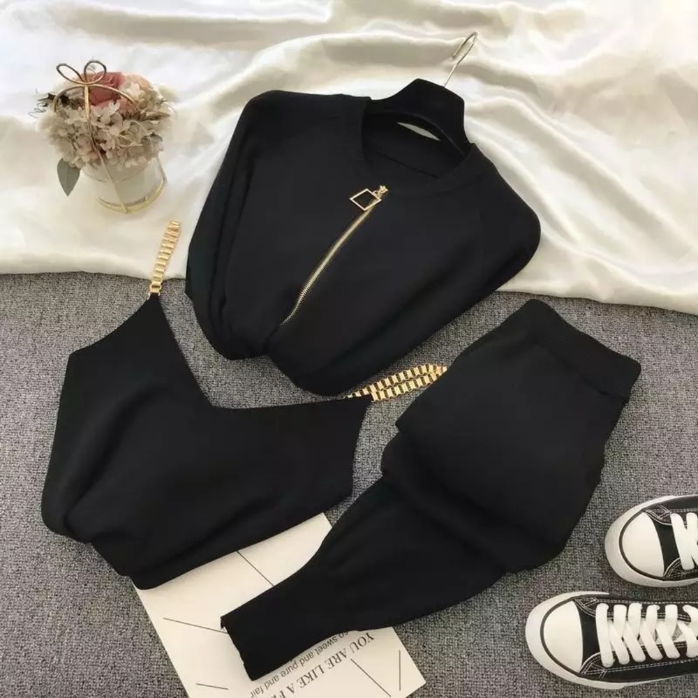 Black 3pcs knitted set